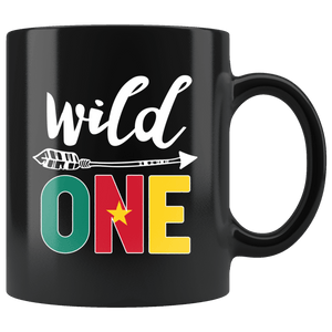 RobustCreative-Cameroon Wild One Birthday Outfit 1 Cameroonian Flag Black 11oz Mug Gift Idea