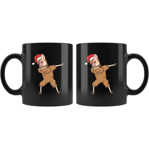 RobustCreative-Llama Dabbing Santa Hipster Glasses Alpaca Lover Cute - 11oz Black Mug Christmas gift idea Gift Idea