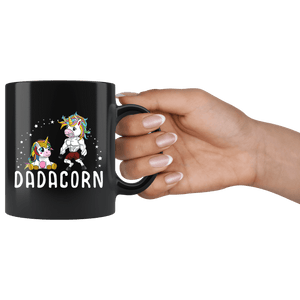 RobustCreative-Dadacorn Unicorn Dad And Baby Fathers Day Birthday Party Black 11oz Mug Gift Idea