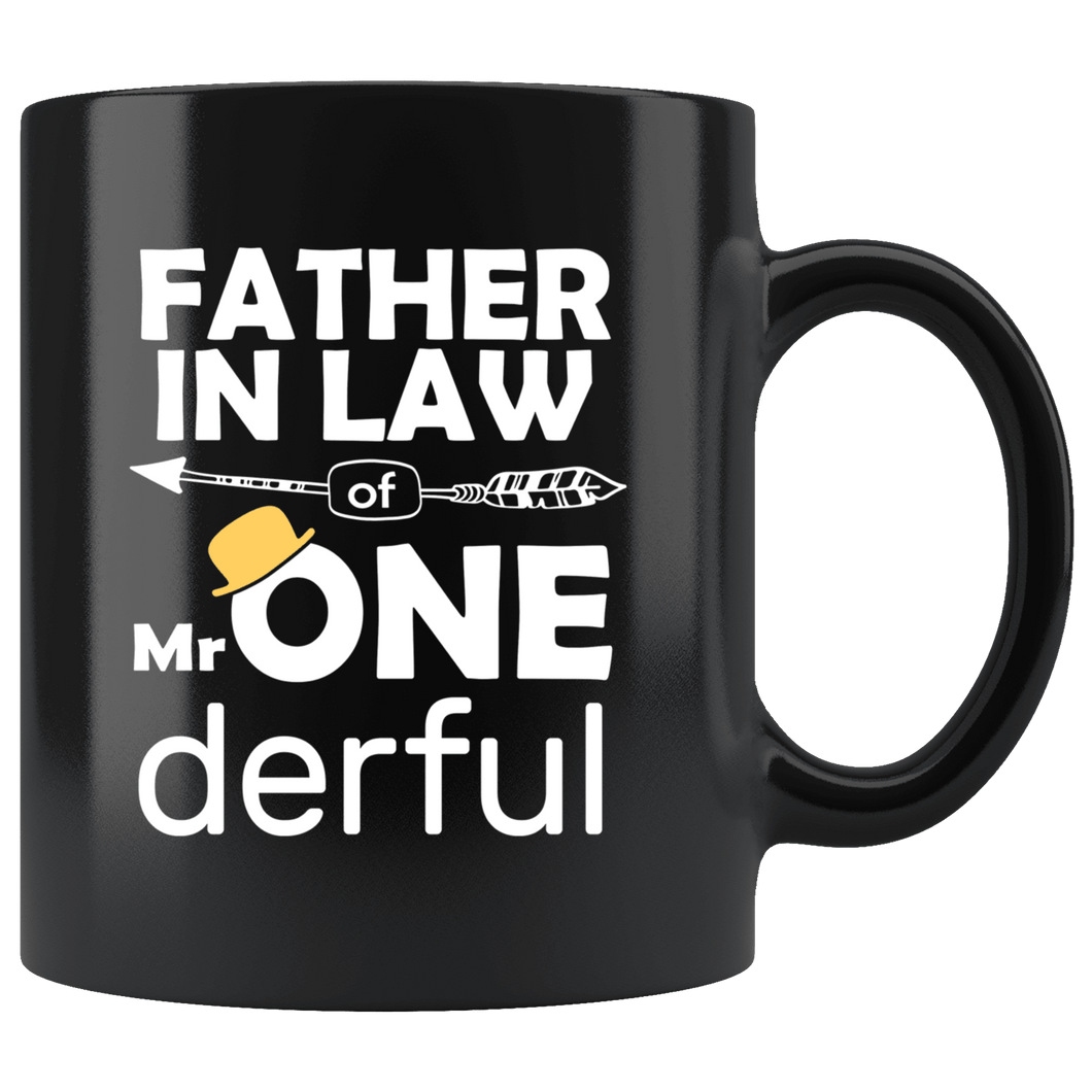 RobustCreative-Father In Law of Mr Onederful  1st Birthday Baby Boy Outfit Black 11oz Mug Gift Idea