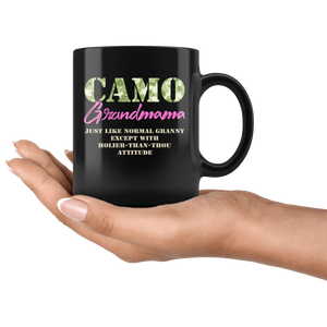 RobustCreative-Military Grandmama Just Like Normal Camouflage Camo - Military Family 11oz Black Mug Deployed Duty Forces support troops CONUS Gift Idea - Both Sides Printed