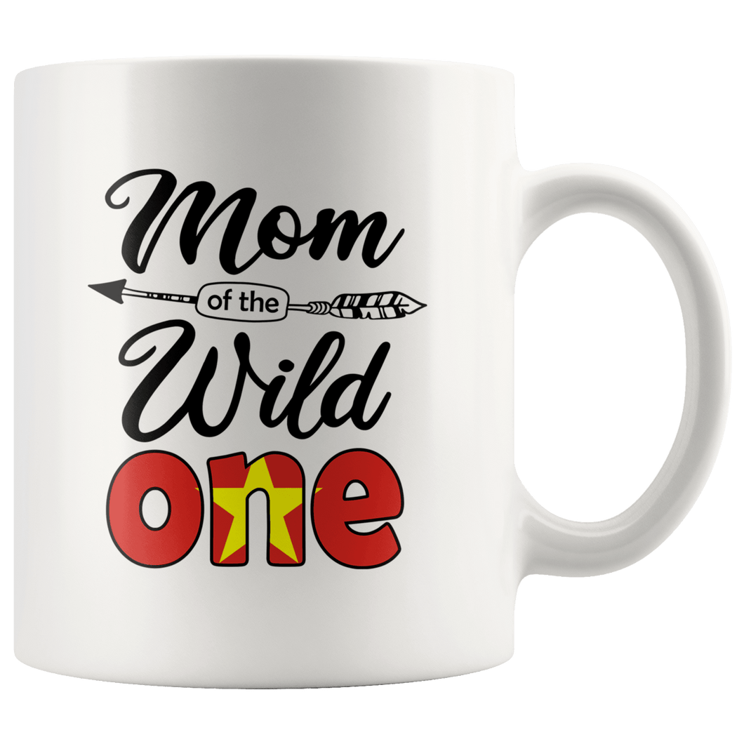 RobustCreative-Vietnamese Mom of the Wild One Birthday Vietnam Flag White 11oz Mug Gift Idea