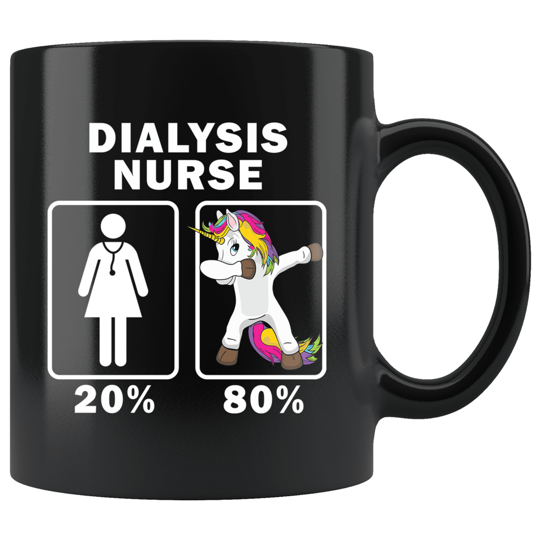 RobustCreative-Dialysis Nurse Dabbing Unicorn 80 20 Principle Superhero Girl Womens - 11oz Black Mug Medical Personnel Gift Idea