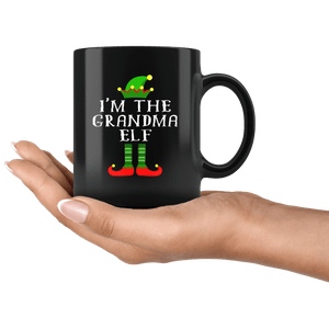 RobustCreative-Im The Grandma Elf Matching Family Christmas - 11oz Black Mug Christmas group green pjs costume Gift Idea