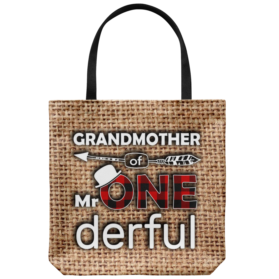RobustCreative-Grandmother of Mr Onederful  1st Birthday Boy Buffalo Plaid Tote Bag Gift Idea