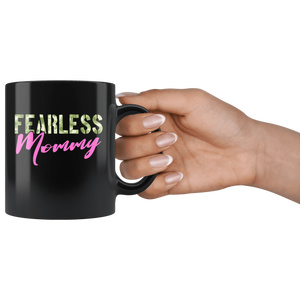 RobustCreative-Fearless Mommy Camo Hard Charger Veterans Day - Military Family 11oz Black Mug Retired or Deployed support troops Gift Idea - Both Sides Printed