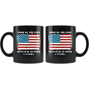 RobustCreative-Home of the Free Auntie Military Family American Flag - Military Family 11oz Black Mug Retired or Deployed support troops Gift Idea - Both Sides Printed