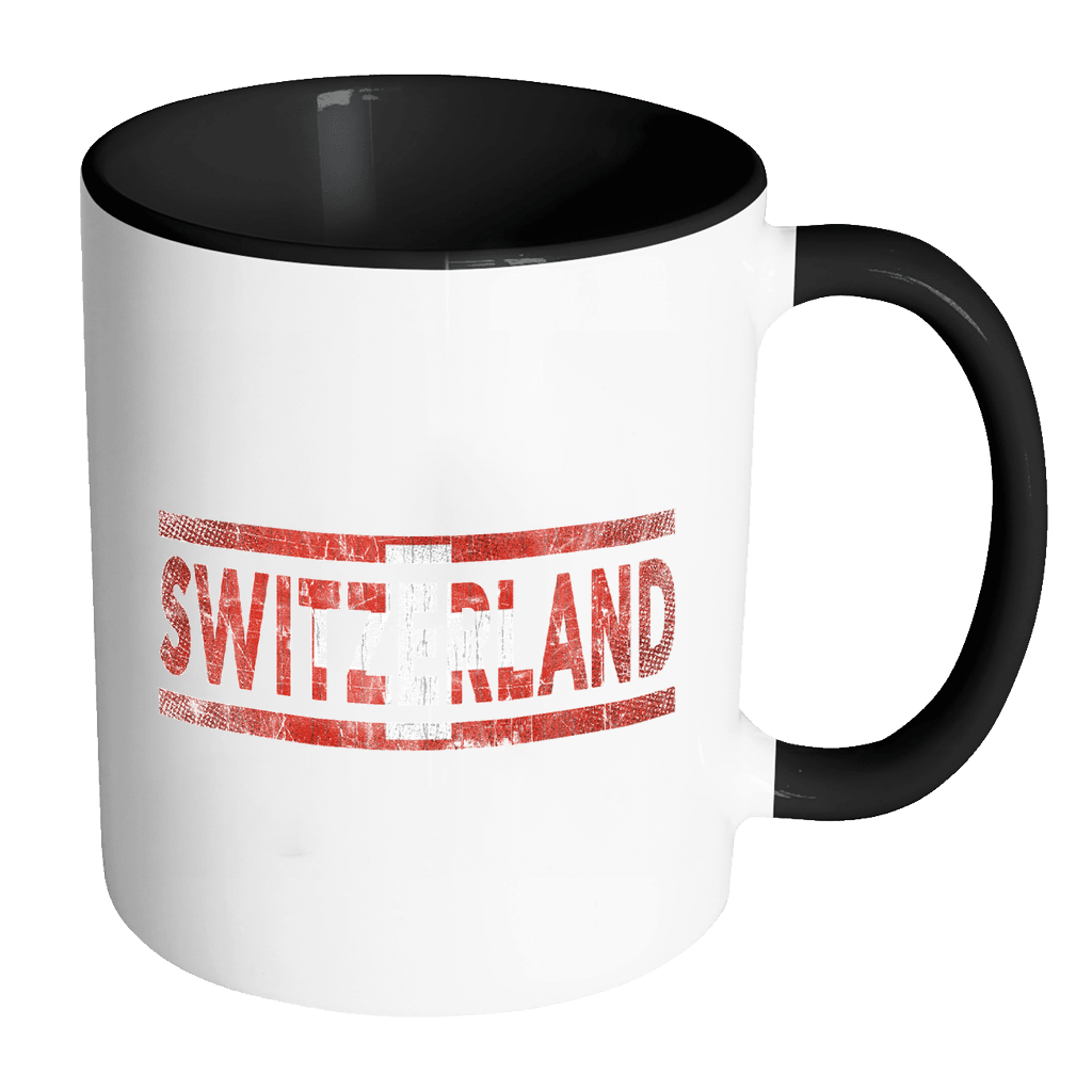 RobustCreative-Retro Vintage Flag Swiss Switzerland 11oz Black & White Coffee Mug ~ Both Sides Printed