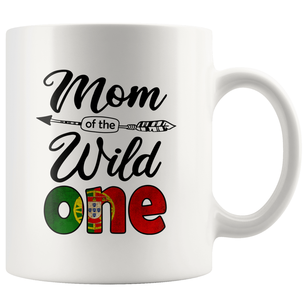 RobustCreative-Portuguese Mom of the Wild One Birthday Portugal Flag White 11oz Mug Gift Idea