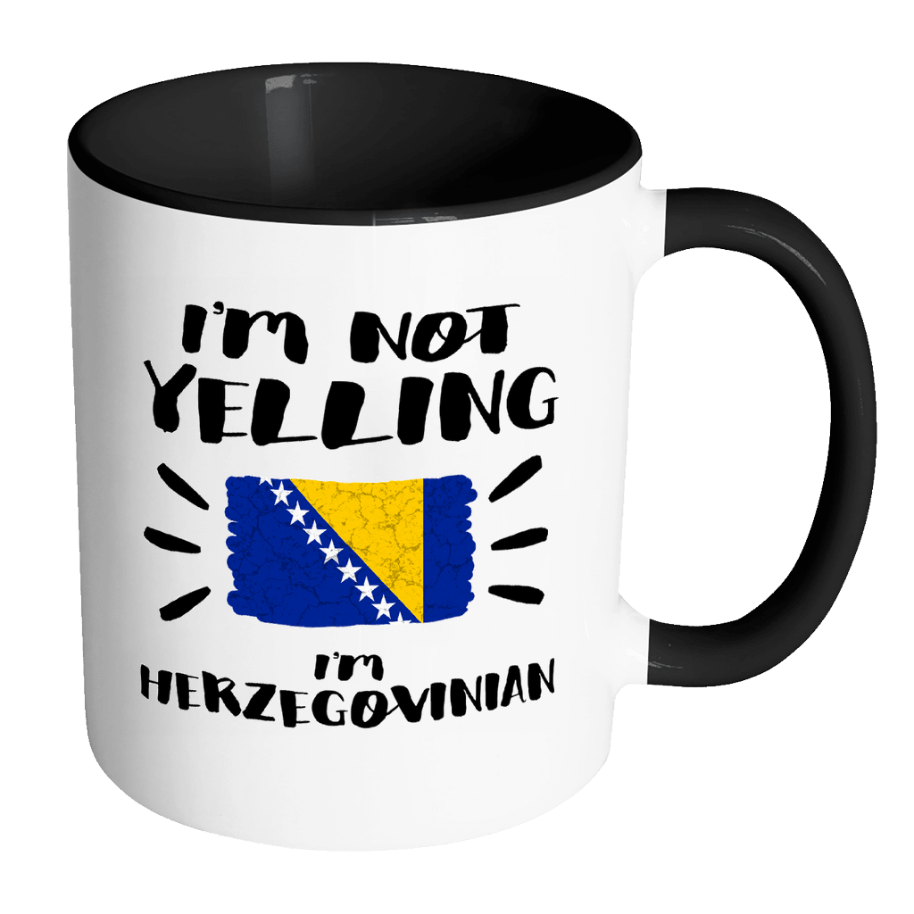 RobustCreative-I'm Not Yelling I'm Herzegovinian Flag - Herzegovina Pride 11oz Funny Black & White Coffee Mug - Coworker Humor That's How We Talk - Women Men Friends Gift - Both Sides Printed (Distressed)