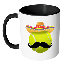 Load image into Gallery viewer, RobustCreative-Funny Tennis Ball Mustache Mexican Sport - Cinco De Mayo Mexican Fiesta - No Siesta Mexico Party - 11oz Black &amp; White Funny Coffee Mug Women Men Friends Gift ~ Both Sides Printed
