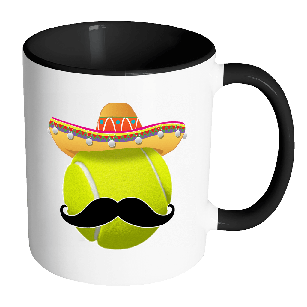 RobustCreative-Funny Tennis Ball Mustache Mexican Sport - Cinco De Mayo Mexican Fiesta - No Siesta Mexico Party - 11oz Black & White Funny Coffee Mug Women Men Friends Gift ~ Both Sides Printed
