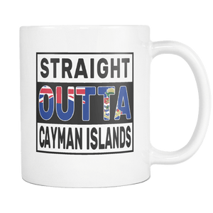 RobustCreative-Straight Outta Cayman Islands - Caymanian Flag 11oz Funny White Coffee Mug - Independence Day Family Heritage - Women Men Friends Gift - Both Sides Printed (Distressed)