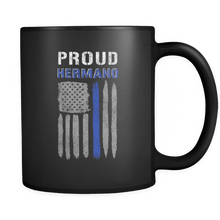 Load image into Gallery viewer, RobustCreative-Thin Blue Line US Flag Proud Hermano Serve &amp; Protect Thin Blue Line Law Enforcement Officer 11oz Black Coffee Mug ~ Both Sides Printed
