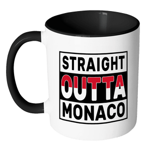 RobustCreative-Straight Outta Monaco - Monacan Flag 11oz Funny Black & White Coffee Mug - Independence Day Family Heritage - Women Men Friends Gift - Both Sides Printed (Distressed)