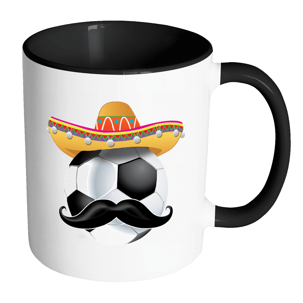 RobustCreative-Funny Soccer Ball Mustache Mexican Sport - Cinco De Mayo Mexican Fiesta - No Siesta Mexico Party - 11oz Black & White Funny Coffee Mug Women Men Friends Gift ~ Both Sides Printed