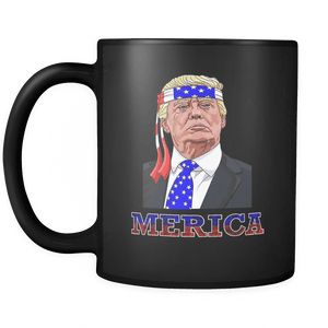 RobustCreative-Merica Trump - Merica 11oz Funny Black Coffee Mug - American Flag 4th of July Independence Day - Women Men Friends Gift - Both Sides Printed (Distressed)