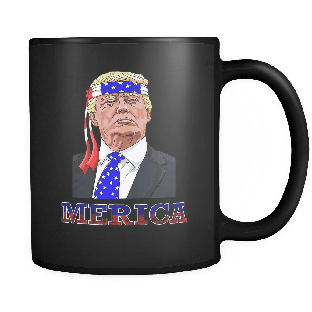 RobustCreative-Merica Trump - Merica 11oz Funny Black Coffee Mug - American Flag 4th of July Independence Day - Women Men Friends Gift - Both Sides Printed (Distressed)