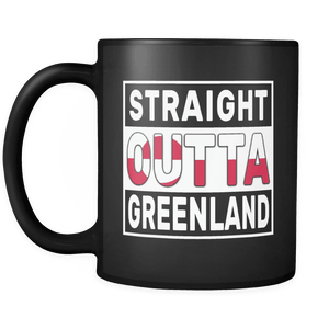 RobustCreative-Straight Outta Greenland - Greenlander Flag 11oz Funny Black Coffee Mug - Independence Day Family Heritage - Women Men Friends Gift - Both Sides Printed (Distressed)