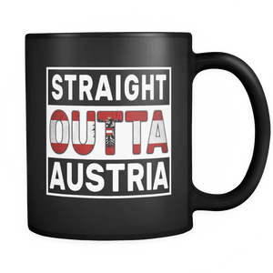 RobustCreative-Straight Outta Austria - Austrian Flag 11oz Funny Black Coffee Mug - Independence Day Family Heritage - Women Men Friends Gift - Both Sides Printed (Distressed)