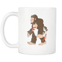 Load image into Gallery viewer, RobustCreative-Bigfoot Sasquatch Carrying Chicken - I Believe I&#39;m a Believer - No Yeti Humanoid Monster - 11oz White Funny Coffee Mug Women Men Friends Gift ~ Both Sides Printed
