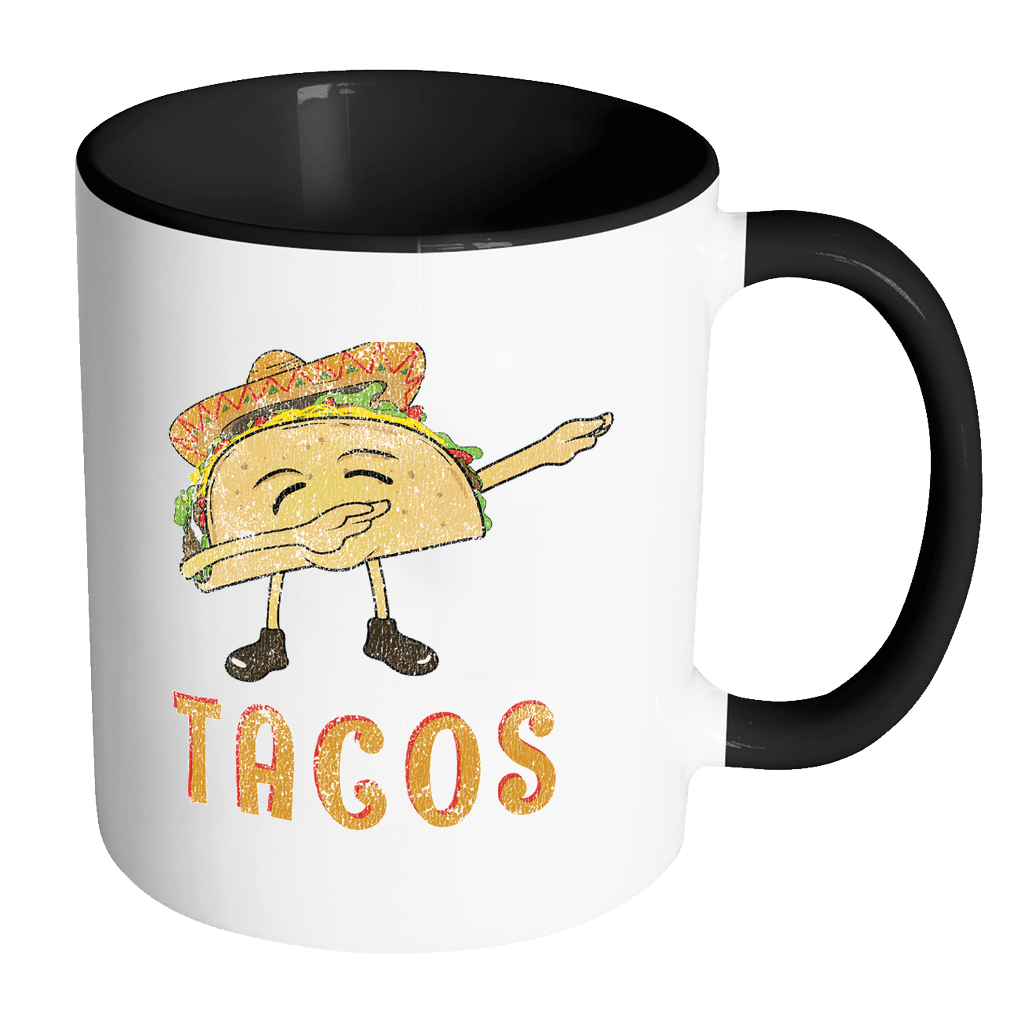 RobustCreative-Dabbing Taco Distressed - Cinco De Mayo Mexican Fiesta - No Siesta Mexico Party - 11oz Black & White Funny Coffee Mug Women Men Friends Gift ~ Both Sides Printed