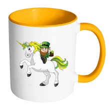 Load image into Gallery viewer, RobustCreative-St Patricks Day Coffee Mug Leprechaun riding on Irish Unicorn white/green 11 oz
