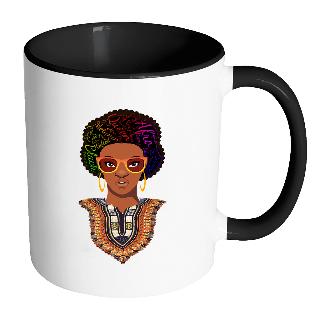 RobustCreative-Dashiki Melanin Afro Natural Hair - Melanin Poppin 11oz Funny Black & White Coffee Mug - Afro Kente Melanin Rich Skin - Women Men Friends Gift - Both Sides Printed (Distressed)