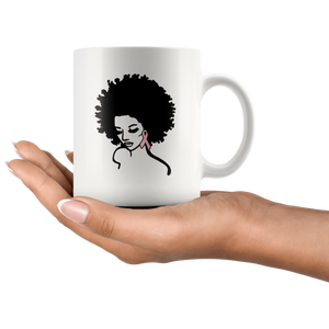RobustCreative-Breast Cancer Awareness Afro American Warrior - Melanin Poppin' 11oz Funny White Coffee Mug - Black Women Support Black Girl Magic - Friends Gift - Both Sides Printed