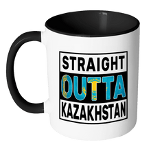 Load image into Gallery viewer, RobustCreative-Straight Outta Kazakhstan - Kazakh Flag 11oz Funny Black &amp; White Coffee Mug - Independence Day Family Heritage - Women Men Friends Gift - Both Sides Printed (Distressed)
