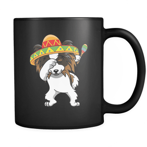 RobustCreative-Dabbing Papillon Dog in Sombrero - Cinco De Mayo Mexican Fiesta - Dab Dance Mexico Party - 11oz Black Funny Coffee Mug Women Men Friends Gift ~ Both Sides Printed