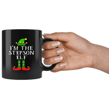 Load image into Gallery viewer, RobustCreative-Im The Stepson Elf Matching Family Christmas - 11oz Black Mug Christmas group green pjs costume Gift Idea
