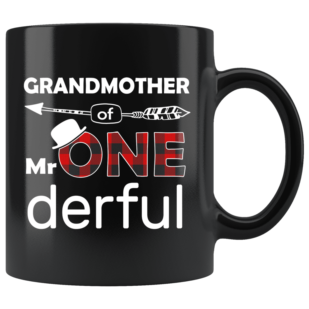 RobustCreative-Grandmother of Mr Onederful  1st Birthday Buffalo Plaid Black 11oz Mug Gift Idea