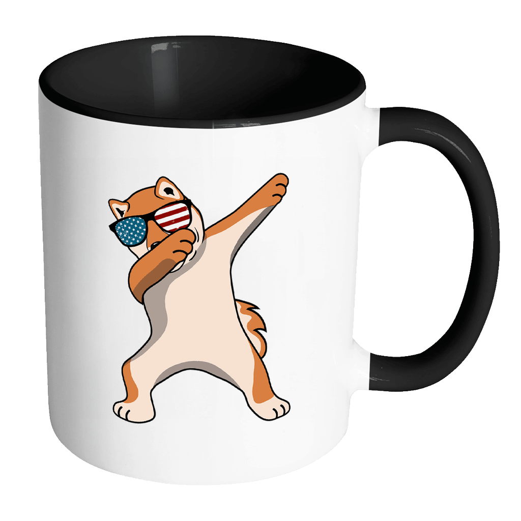 RobustCreative-Dabbing Shiba Inu Dog America Flag - Patriotic Merica Murica Pride - 4th of July USA Independence Day - 11oz Black & White Funny Coffee Mug Women Men Friends Gift ~ Both Sides Printed
