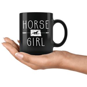 RobustCreative-North Dakota Horse Girl Gifts Dakotan Shape Country for women - 11oz Black Mug Riding Lover Gift Idea