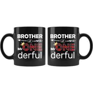 RobustCreative-Brother of Mr Onederful Crown 1st Birthday Buffalo Plaid Black 11oz Mug Gift Idea