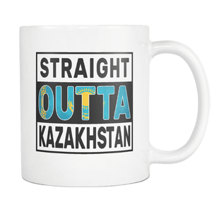 RobustCreative-Straight Outta Kazakhstan - Kazakh Flag 11oz Funny White Coffee Mug - Independence Day Family Heritage - Women Men Friends Gift - Both Sides Printed (Distressed)