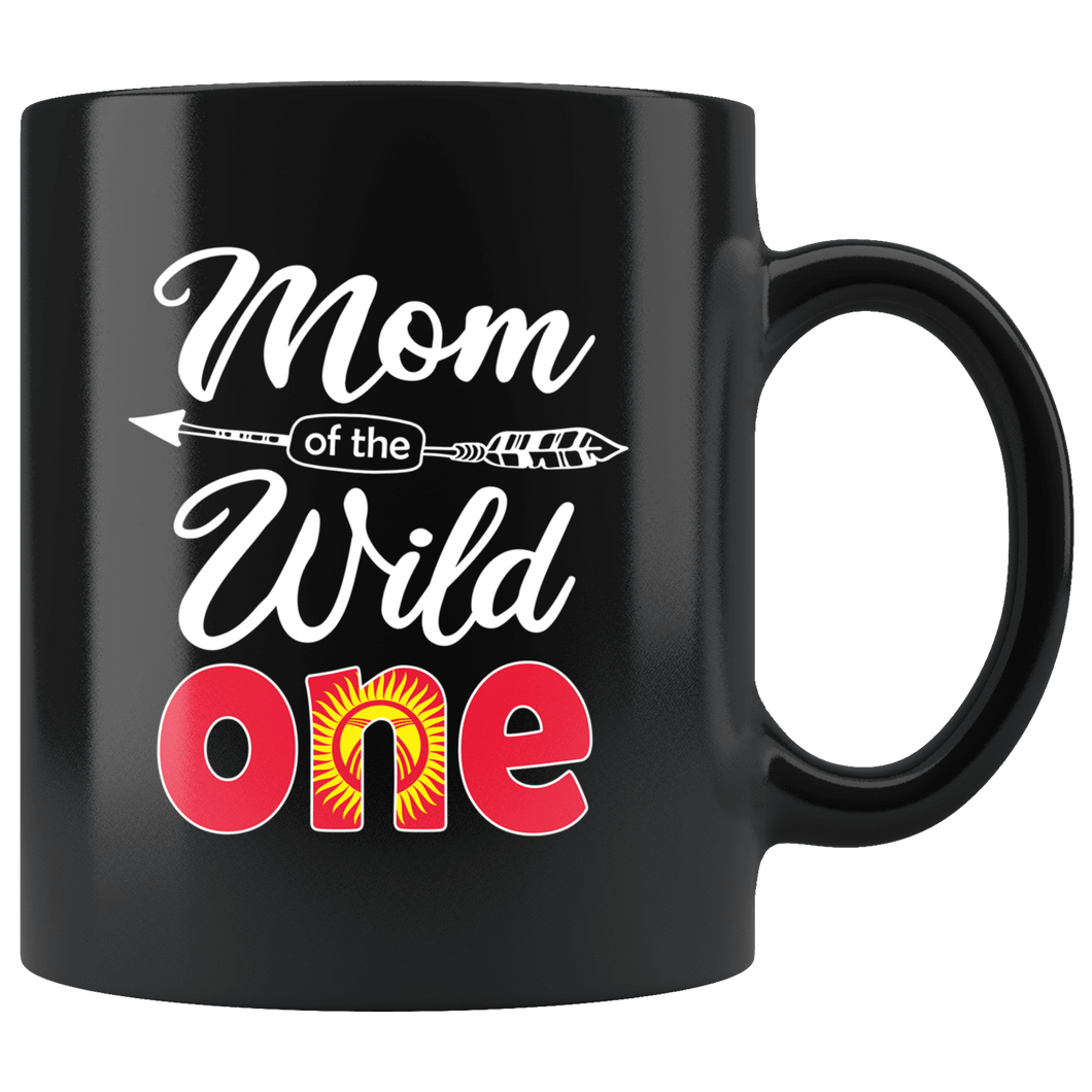 RobustCreative-Kyrgyz Mom of the Wild One Birthday Kyrgyzstan Flag Black 11oz Mug Gift Idea