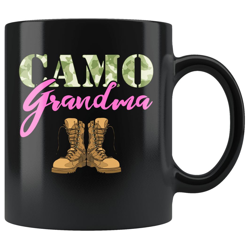 RobustCreative-Grandma Military Boots Camo Hard Charger Camouflage - Military Family 11oz Black Mug Deployed Duty Forces support troops CONUS Gift Idea - Both Sides Printed