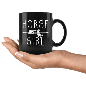 RobustCreative-Massachusetts Horse Girl Gifts Massachusettsan Shape Country for women - 11oz Black Mug Racing Lover Gift Idea