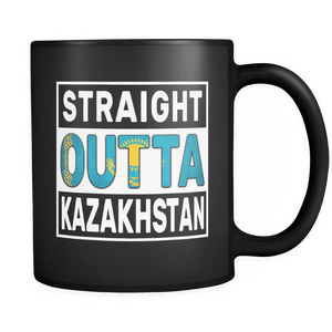 RobustCreative-Straight Outta Kazakhstan - Kazakh Flag 11oz Funny Black Coffee Mug - Independence Day Family Heritage - Women Men Friends Gift - Both Sides Printed (Distressed)