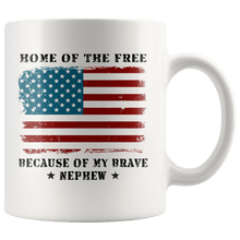Load image into Gallery viewer, RobustCreative-Home of the Free Nephew USA Patriot Family Flag - Military Family 11oz White Mug Retired or Deployed support troops Gift Idea - Both Sides Printed
