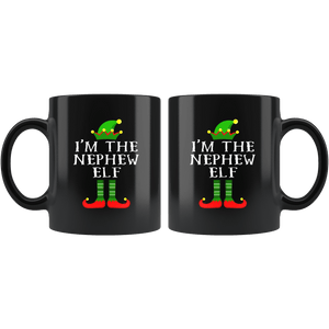 RobustCreative-Im The Nephew Elf Matching Family Christmas - 11oz Black Mug Christmas group green pjs costume Gift Idea