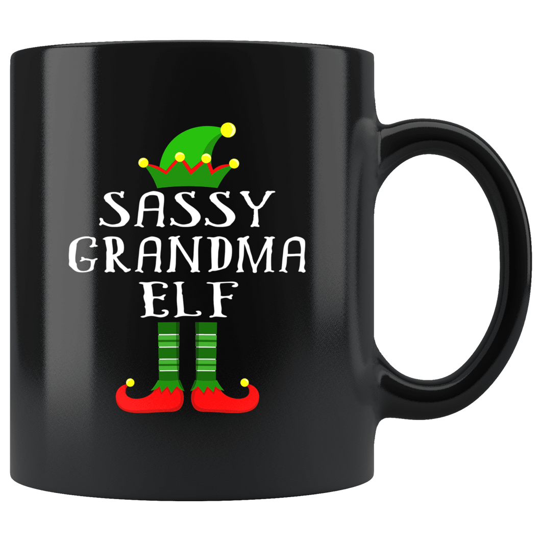 RobustCreative-Im The Sassy Grandma Elf Family Matching Outfits PJ - 11oz Black Mug Christmas group green pjs costume Gift Idea