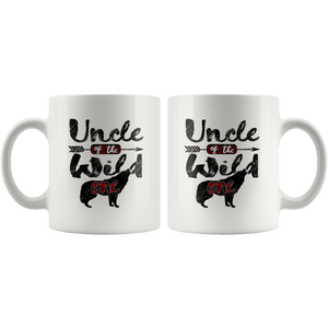 RobustCreative-Strong Uncle of the Wild One Wolf 1st Birthday Wolves - 11oz White Mug red black plaid pajamas Gift Idea