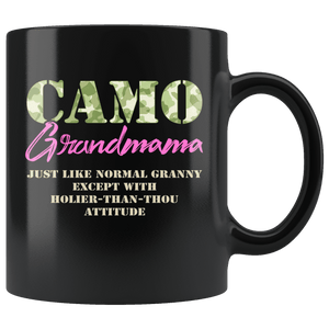 RobustCreative-Military Grandmama Just Like Normal Camouflage Camo - Military Family 11oz Black Mug Deployed Duty Forces support troops CONUS Gift Idea - Both Sides Printed