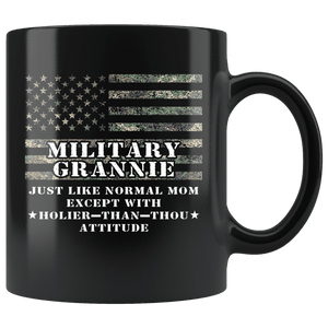 RobustCreative-Military Grannie Just Like Normal Family Camo Flag - Military Family 11oz Black Mug Deployed Duty Forces support troops CONUS Gift Idea - Both Sides Printed
