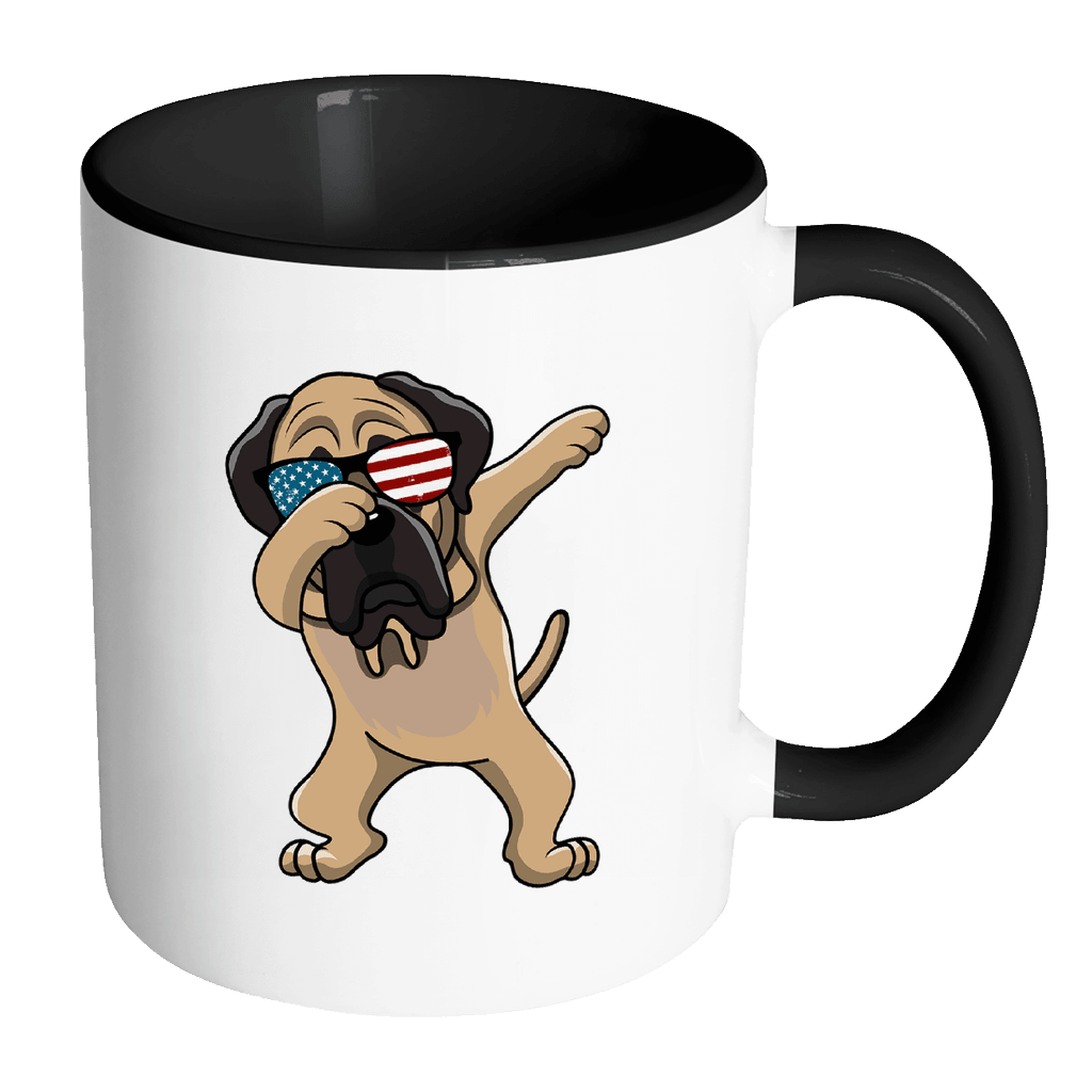 RobustCreative-Dabbing English Mastiff Dog America Flag - Patriotic Merica Murica Pride - 4th of July USA Independence Day - 11oz Black & White Funny Coffee Mug Women Men Friends Gift ~ Both Sides Printed