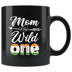 RobustCreative-Indian Mom of the Wild One Birthday India Flag Black 11oz Mug Gift Idea