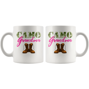 RobustCreative-Grandma Military Boots Camo Hard Charger Camouflage - Military Family 11oz White Mug Deployed Duty Forces support troops CONUS Gift Idea - Both Sides Printed